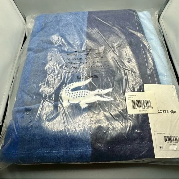 NWT Lacoste Waterfall Blue Oversized Beach Towel Croc Logo 100% 36”x72” - Picture 9 of 10